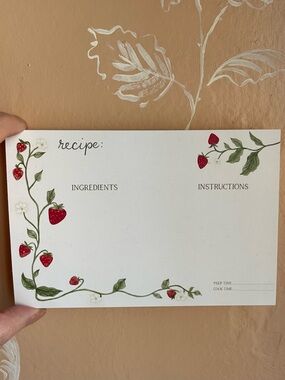 Recipe Card Set – Strawberry Floral Design (White)